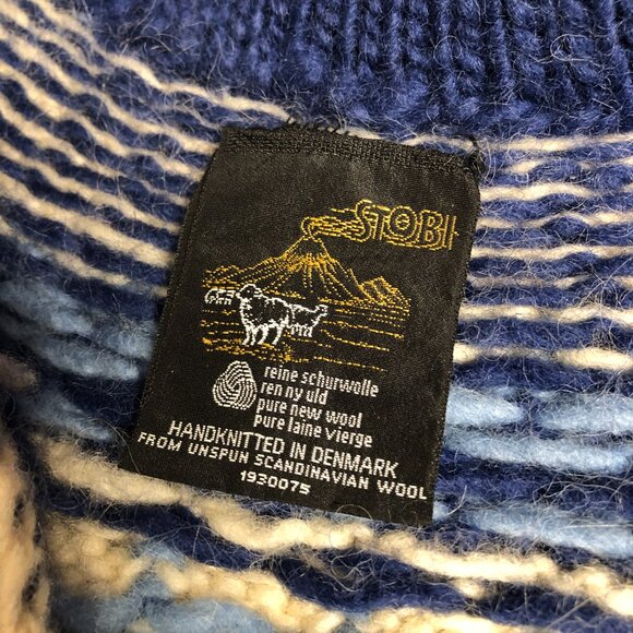 Scandinavian Vintage Wool Woven Winter Sweater Nordic Warm Blue Holiday Cardigan - Picture 10 of 12